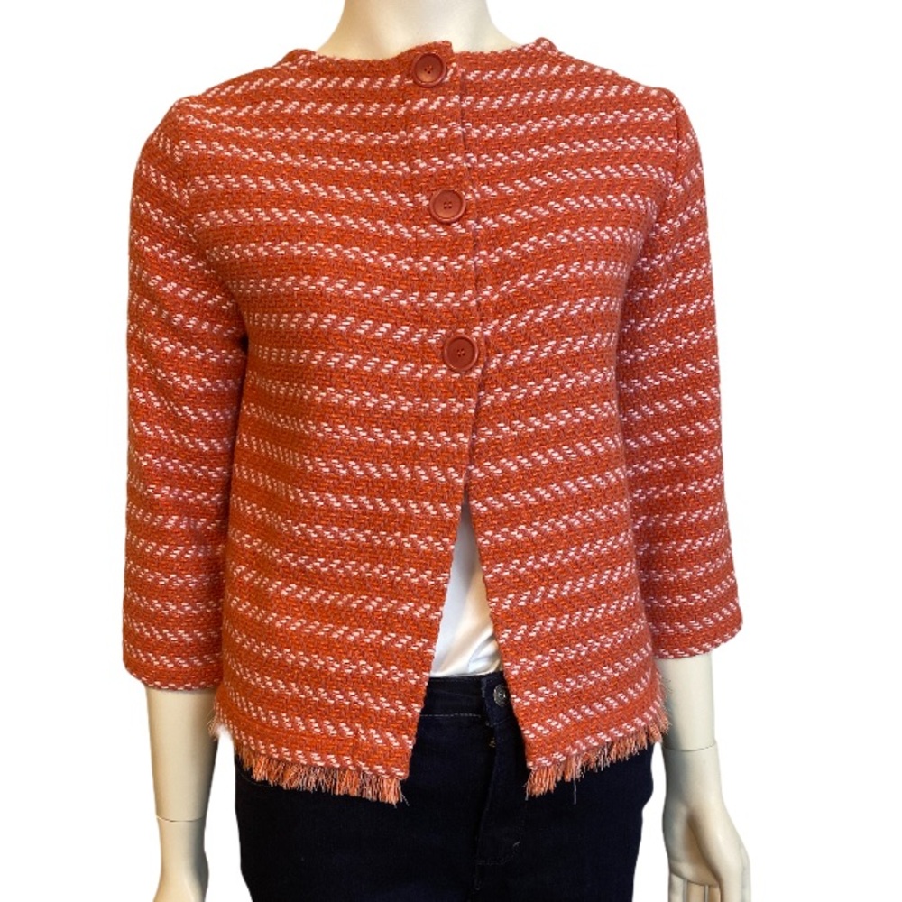 Maje Orange and White Striped Blazer